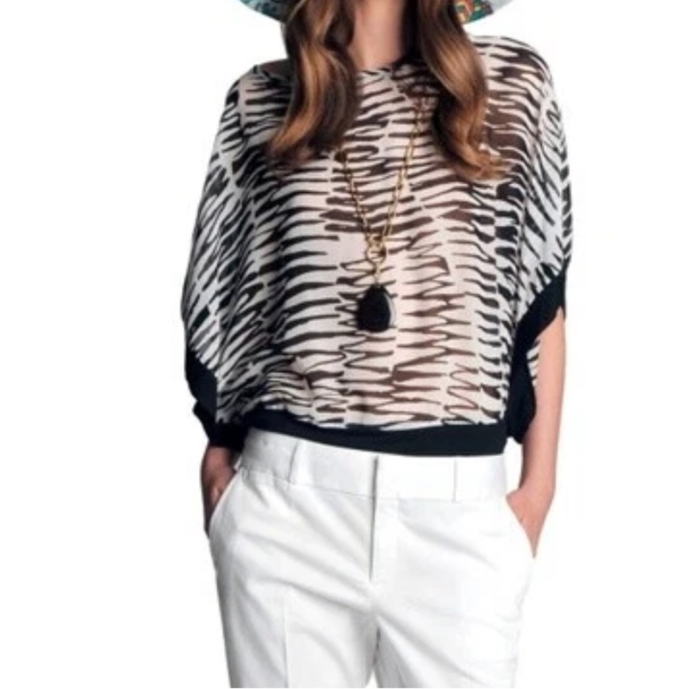 Banana Republic Trina Turk 100% Silk Top Zebra Print White/Black SZ 0
